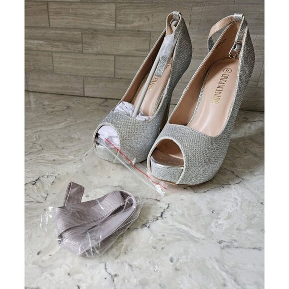 DREAM PAIRS Swan 10 Silver Glitter High Heel Platform Dress Pumps Size 6 - Picture 5 of 15